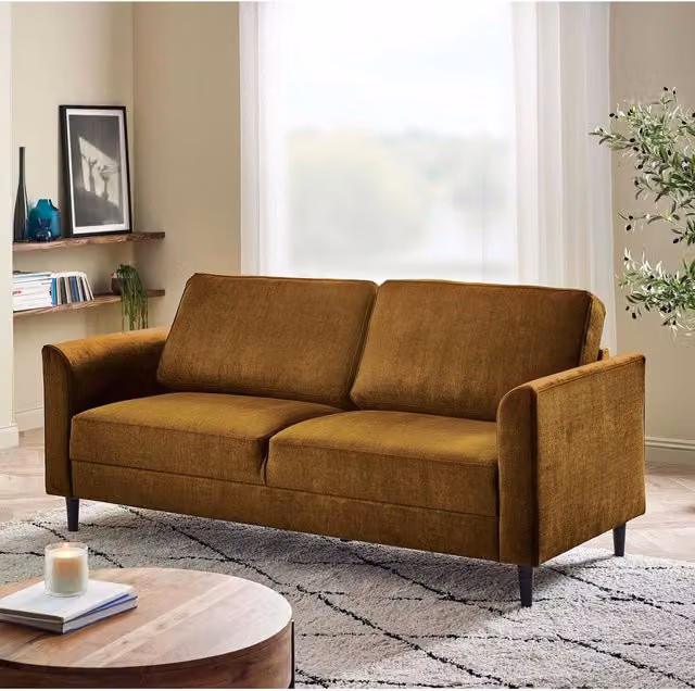 Furniturebox Logan 3 Seater Upholstered Fabric Sofa in Orange and Black