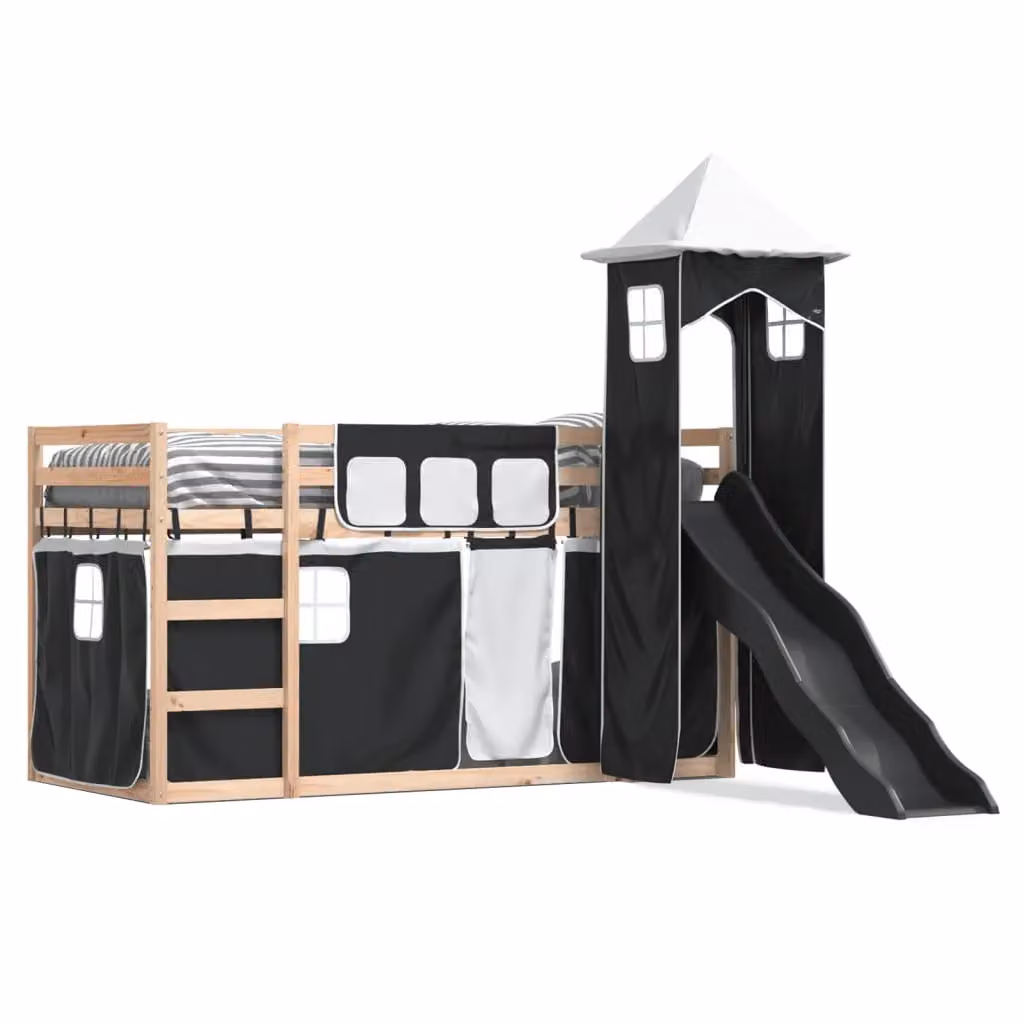 Berkfield Home Solid Wood Childrens Bunk Bed with Slide in White and Black, W: 80 cm, L: 200 cm – 2