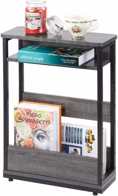 VOGREX 3-Tier Narrow Side End Table with Storage Shelf in Grey