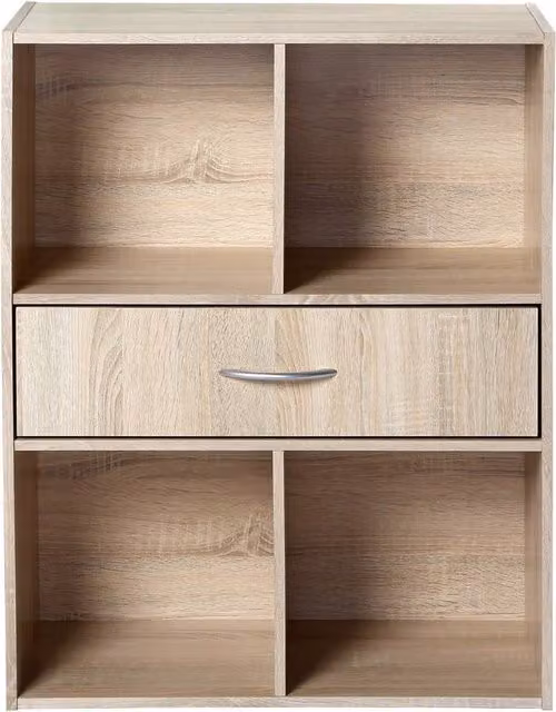 CALICOSY 4-Compartment Storage Shelf with Drawer, Brown, W: 62.0 cm, D: 29.5 cm, H: 80.0 cm