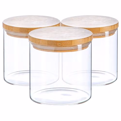 Argon Tableware Scandi Airtight Glass Storage Jars with Wooden Lids, 550ml, 3 Pack, Transparent – 1