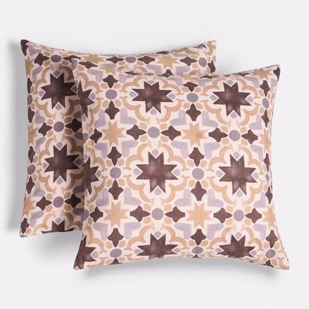 OHS Set of 2 Mediterranean Tile Print Outdoor Garden Cushion Covers, Natural/Beige/Multicolour, W/D/H: 45 x 45 x 45 cm – 3