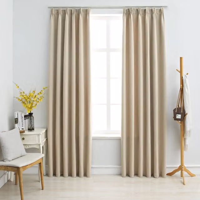 Berkfield Home Blackout Curtains with Hooks, 2 Pack, Beige, W: 140 cm, H: 245 cm