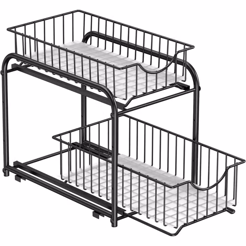 The Bazaarist 2 Tier Under Sink Storage Rack with Sliding Baskets, Black – 2