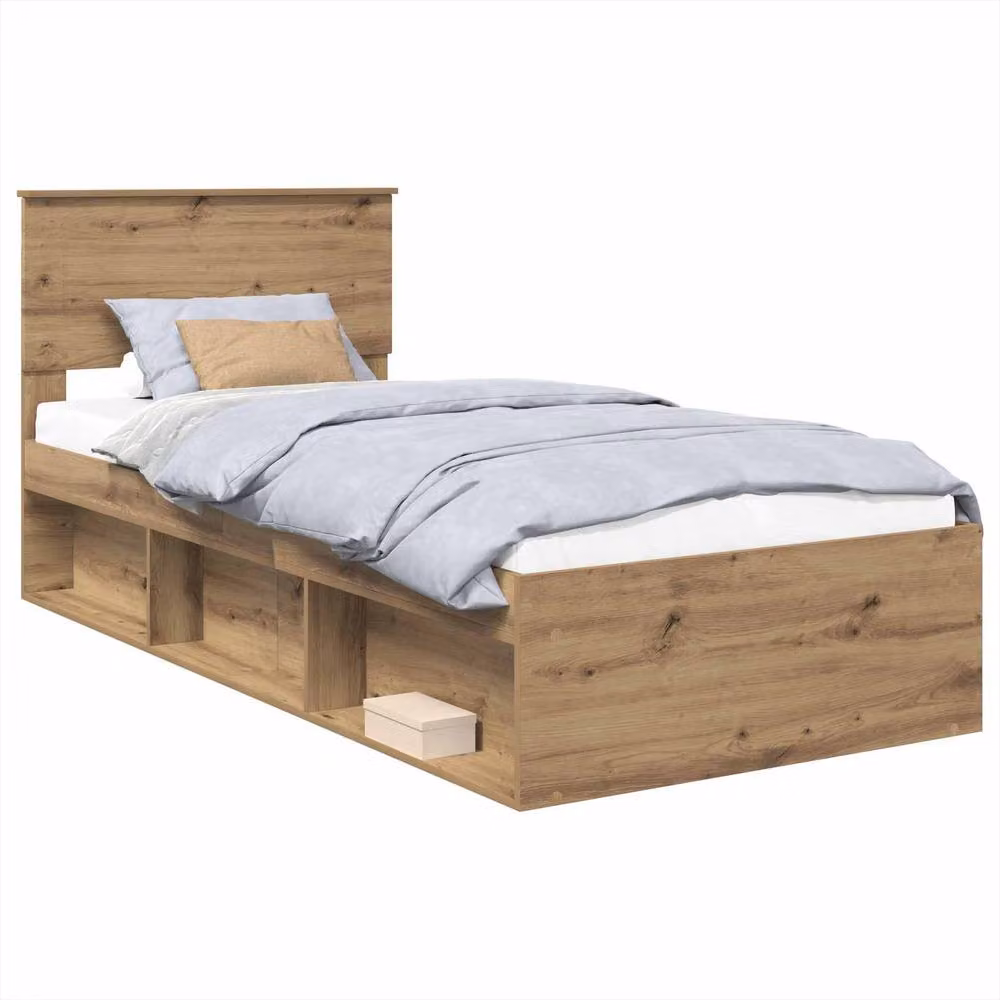 Berkfield Home Artisan Oak Bed Frame in Brown, Engineered Wood, W: 75 cm, L: 190 cm – 2