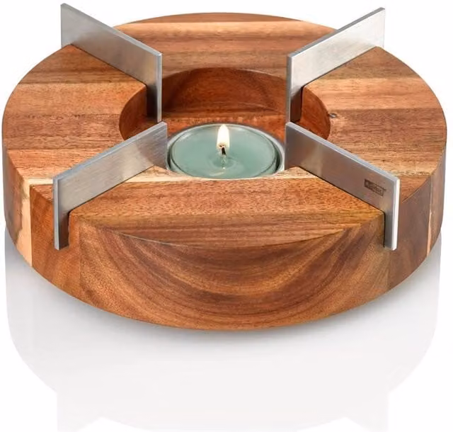 AdHoc Tuto Acacia Wood Teapot and Food Warmer, Brown, Diameter: 16 cm