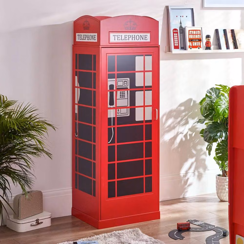 Cheshire Premium Heritage Telephone Box Wardrobe in Red with Glass Doors and Full Hanging Space, H 190.0 cm x W 65.0 cm – 6