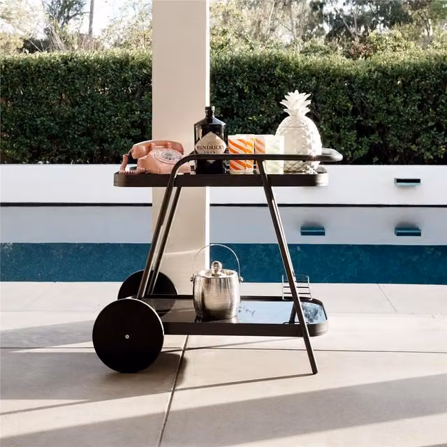 Novogratz Barbie Outdoor Bar Cart with Wheels in Matt Charcoal Dark Grey Metal