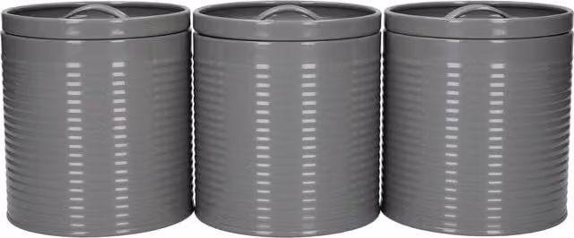 KitchenCraft Grey Kitchen Canisters with Bamboo and Metal Snap Lids, Diameter: 11 cm