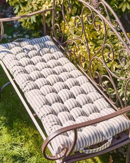 Dibor Grey Striped Summer Outdoor Garden Bench Cushion, Large, W: 45 cm, L: 100 cm