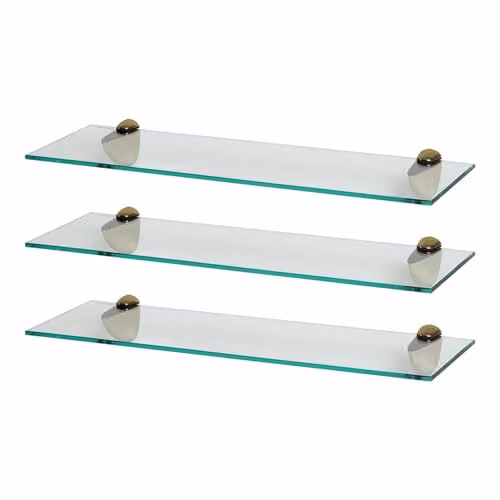 Harbour Housewares Set of 3 Floating Glass Bathroom Shelves in Gold and Transparent, W: 60 cm – 1