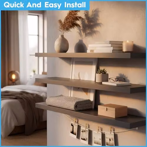 Harbour Housewares Modern Floating Wall Shelves, Pack of 2, White – 2