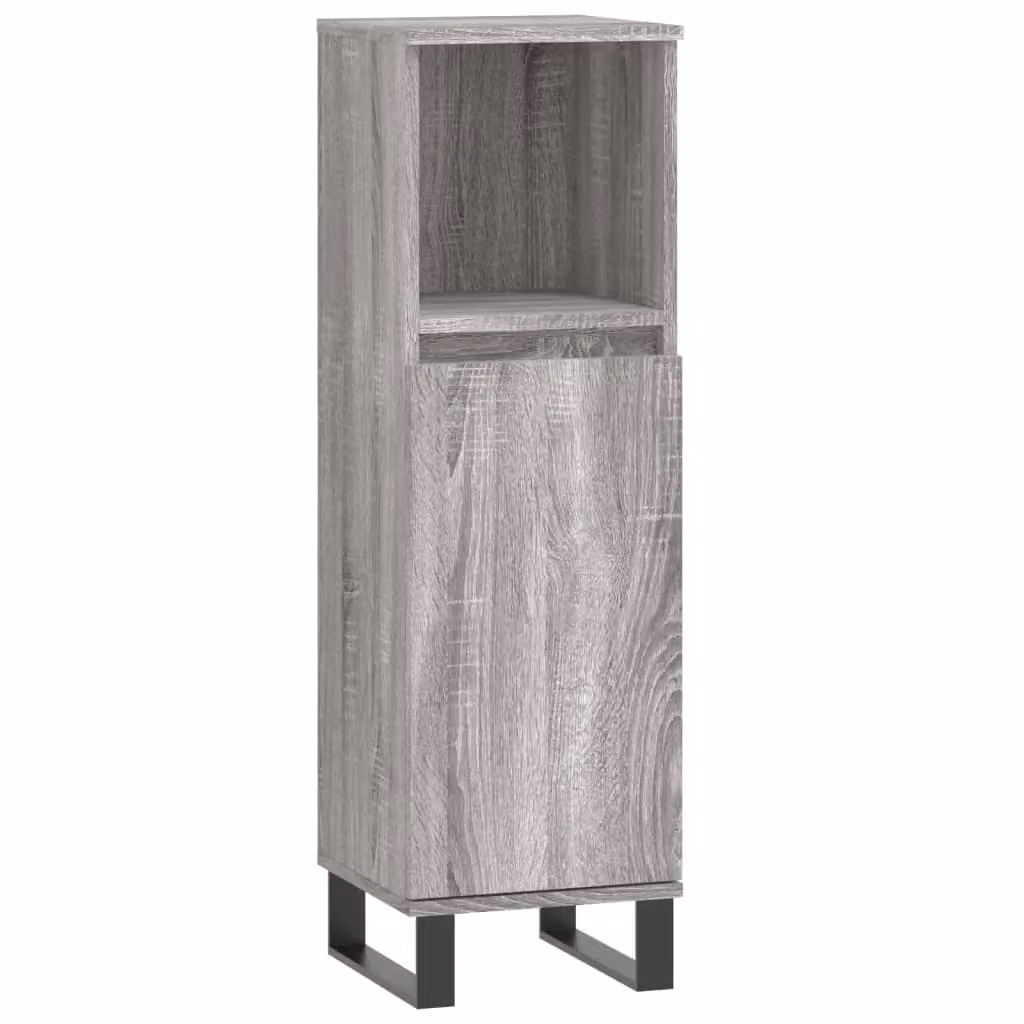 Berkfield Home Grey Industrial Bathroom Cabinet with Hinged Doors and Internal Shelves, W/D/H: 30 x 30 x 100 cm
