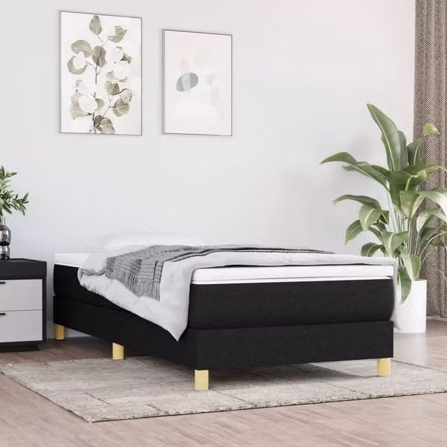 Berkfield Home Upholstered Single Box Spring Bed Frame in Black, W/D/H: 90 x 190 cm – 1