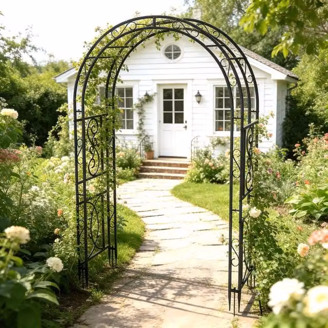 Hinsinc Metal Garden Arbor and Wedding Arch in Black, W/D/H: 134 x 59 x 215 cm