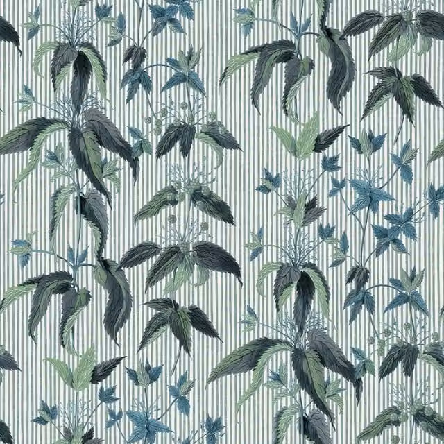 House of Hackney URTICA Myrtle Stripe Botanical Wallpaper Sample in Green, 42.0 x 29.7 cm
