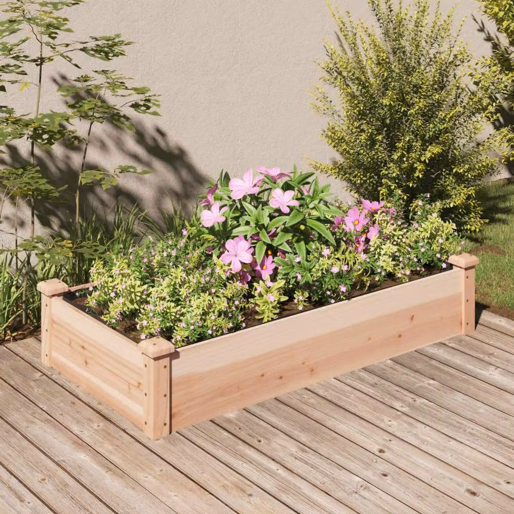 Berkfield Home Garden Raised Bed with Liner in Brown Solid Wood, W/D/H: 120 x 60 x 25 cm – 2