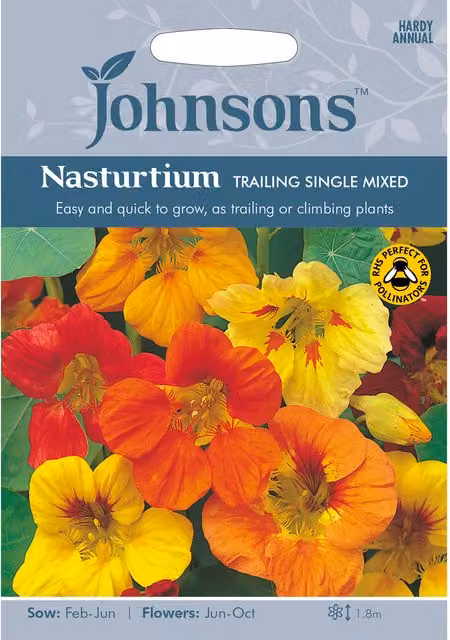 Johnsons Mixed Colour Trailing Single Nasturtium Flower Seeds