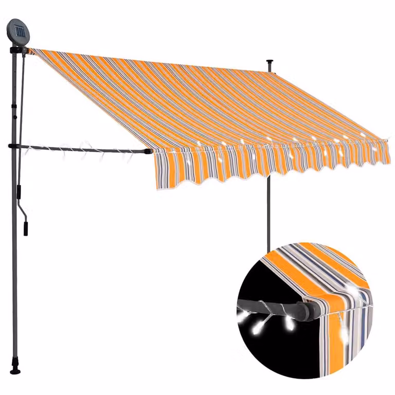 Berkfield Home Manual Retractable Awning with LED, Yellow and Blue Striped Polyester and Steel