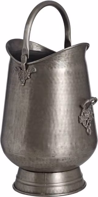 KDMD Antique Pewter Coal Bucket in Silver Metal with Floral Design