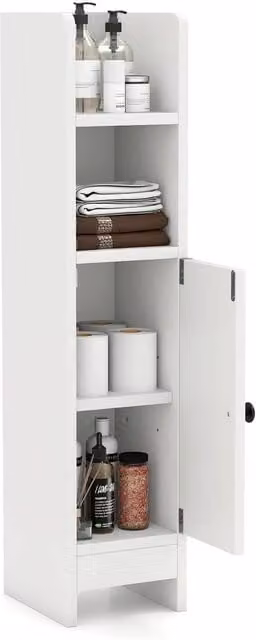 CASART Modern White Slim Corner Bathroom Floor Cabinet with Adjustable Internal Shelves and Hinged Doors