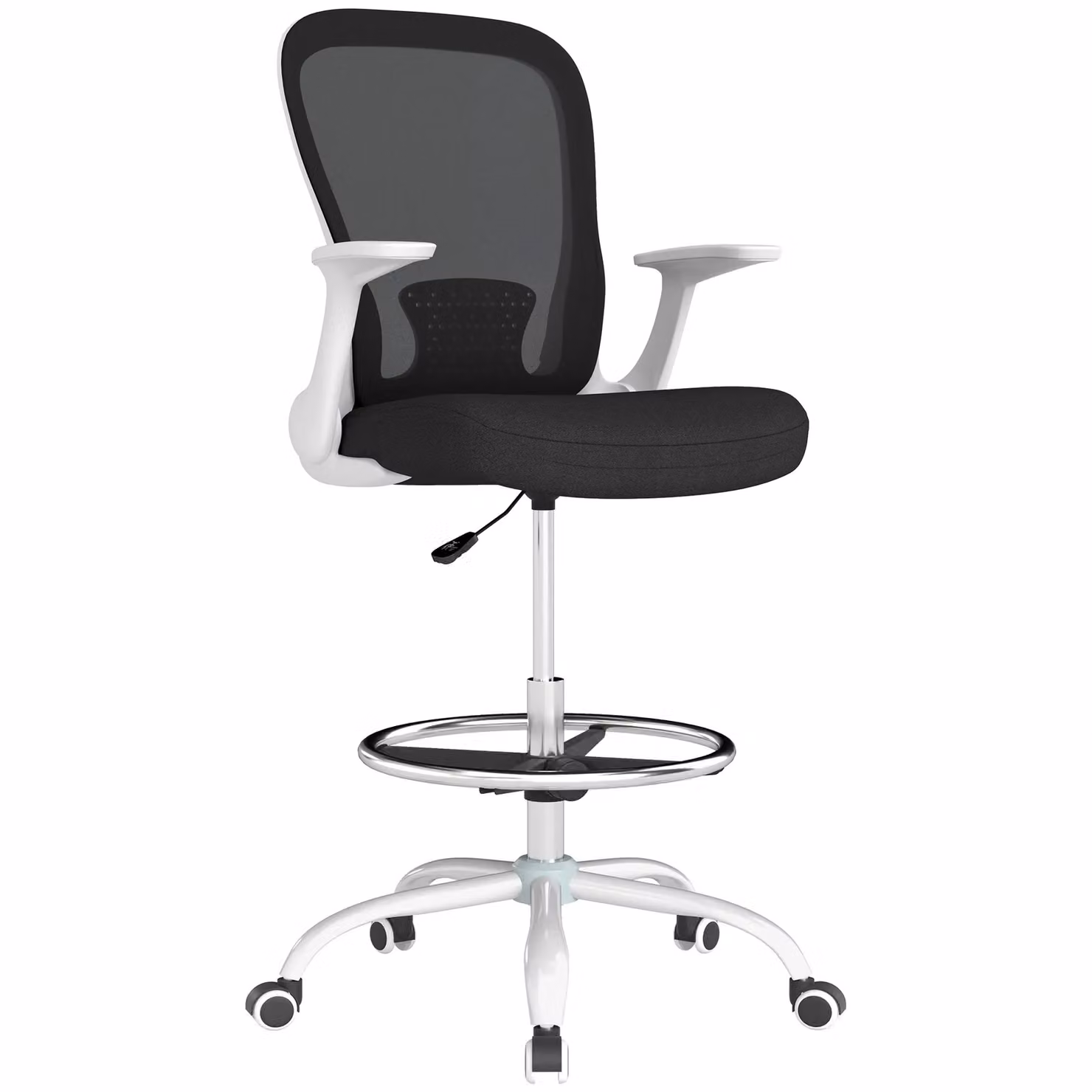 HOMCOM Ergonomic Mesh Drafting Chair with Armrests and Foot Ring in Black – 2