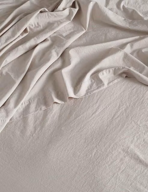 Bedfolk Washed Cotton 300 Thread Count Flat Sheet, Beige, W: 140 cm, L: 200 cm