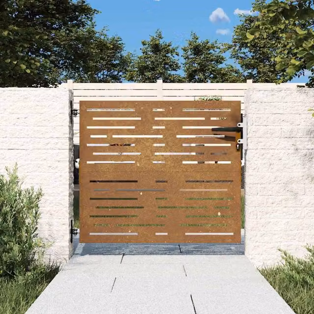 Berkfield Home Garden Gate in Brown Corten Steel with Square Design, W: 85 cm, H: 75 cm