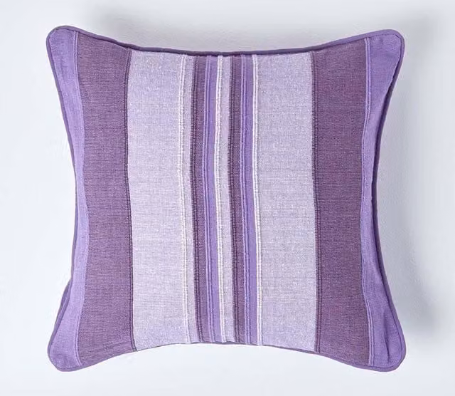 Homescapes Morocco Striped Cotton Cushion Cover in Purple and Pink, W/D/H: 45 x 45 x 45 cm