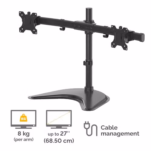 Fellowes Seasa Dual Monitor Arm Black Freestanding Mount for 27 inch Screens up to 8kg VESA 75x75/100x100 – 3