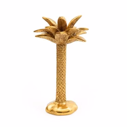 Madison & Mayfair Gold Palm Tree Design Metal Taper Candleholder, H 28.0 cm x W 15.0 cm x D 15.0 cm