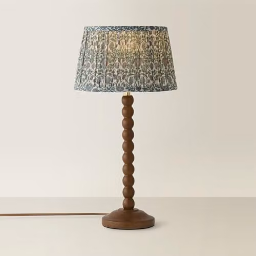 ValueLights Bobbin Floral Printed Pleated Shade Walnut Bobble Table Lamp in Green and Brown – 2