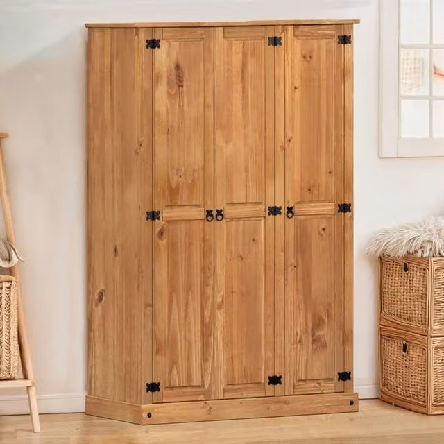 Mercers Furniture Corona 3 Door Triple Wardrobe in Solid Mexican Pine, Antique Wax Brown
