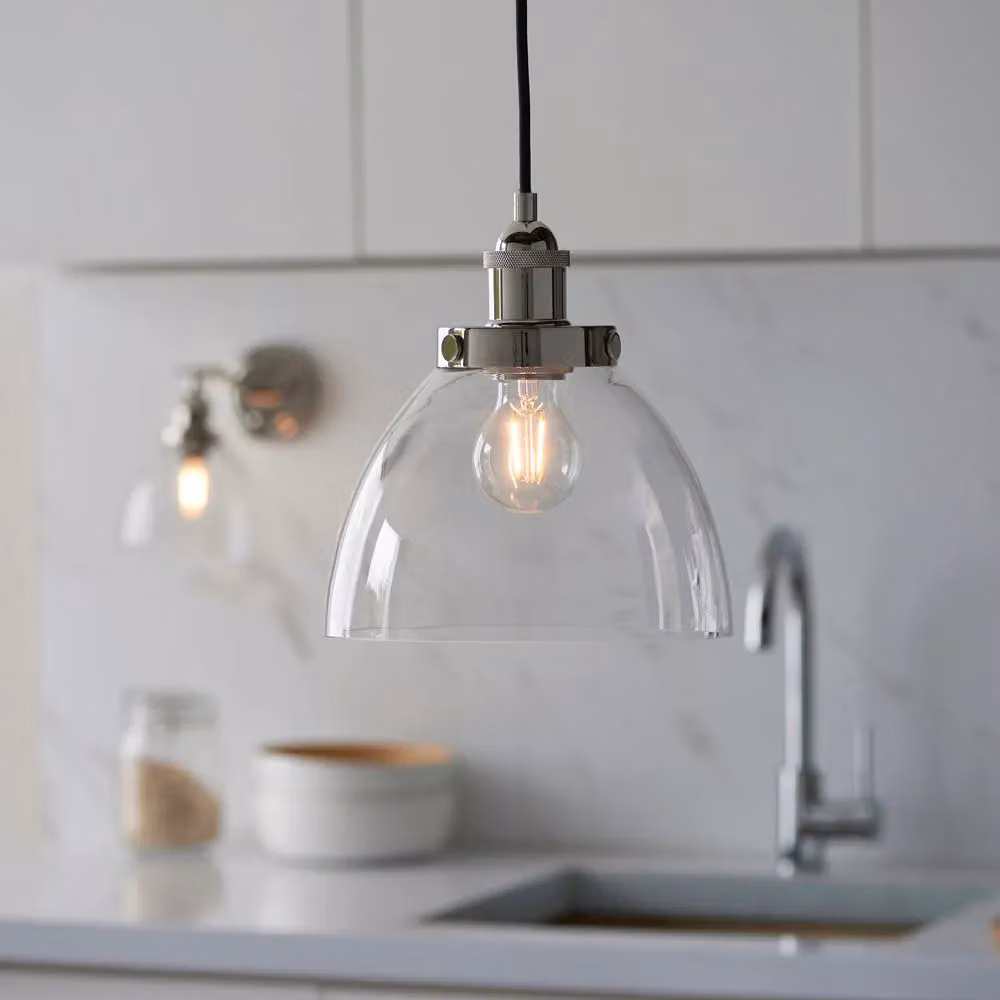 Loops Silver and Transparent Glass Cylinder Ceiling Pendant Light with Adjustable Height and Dimmable LED Capability – 2