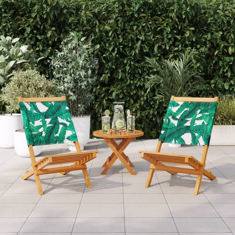 Berkfield Home Beautiful Garden Chairs, Set of 2, Green Acacia Wood with Leaf Pattern – 2