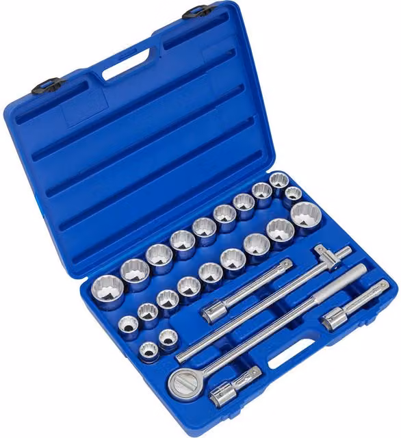 Loops 26 Piece 3/4 Inch Square Drive 12 Point Socket Set in Silver Chrome Vanadium Steel – 1