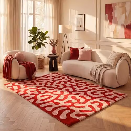 THE RUGS Joli Area Rug in Doodle Red and Pink, Modern Abstract Design, W: 200 cm x D: 290 cm – 2