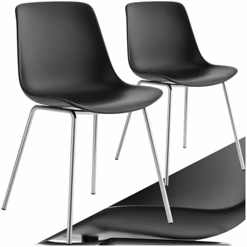 tectake Set of 2 Classic Dining Chairs with Ergonomic Plastic Seats and Chrome-Plated Steel Legs in Black