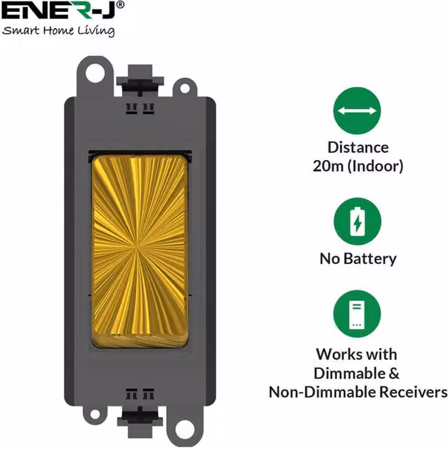 ENER J Eco Series Wireless Switch Compatible with Gridpro Plate in Antique Brass and Black