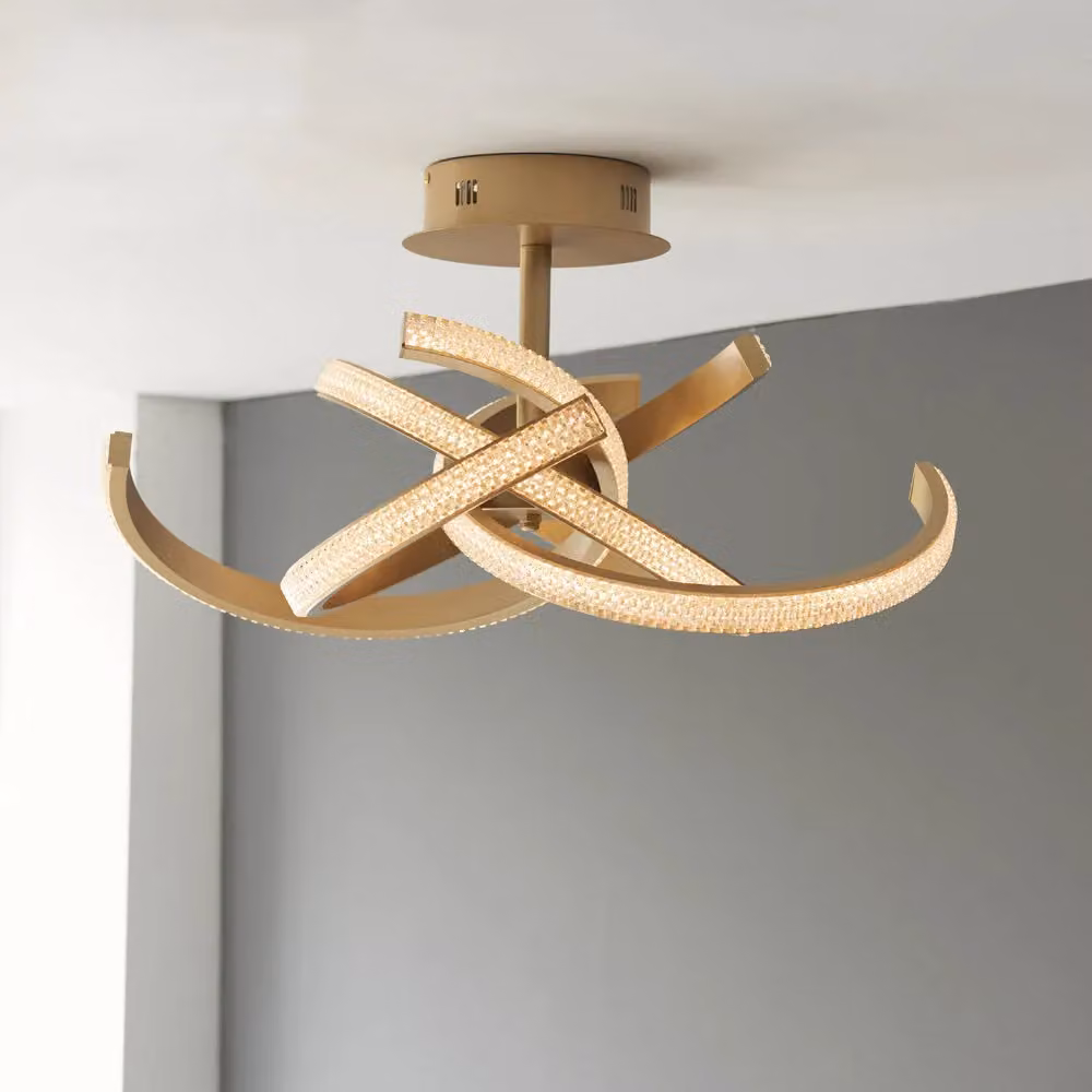 Loops Semi Flush Multi Arm Ceiling Light Fitting in Gold and Transparent Acrylic – 3