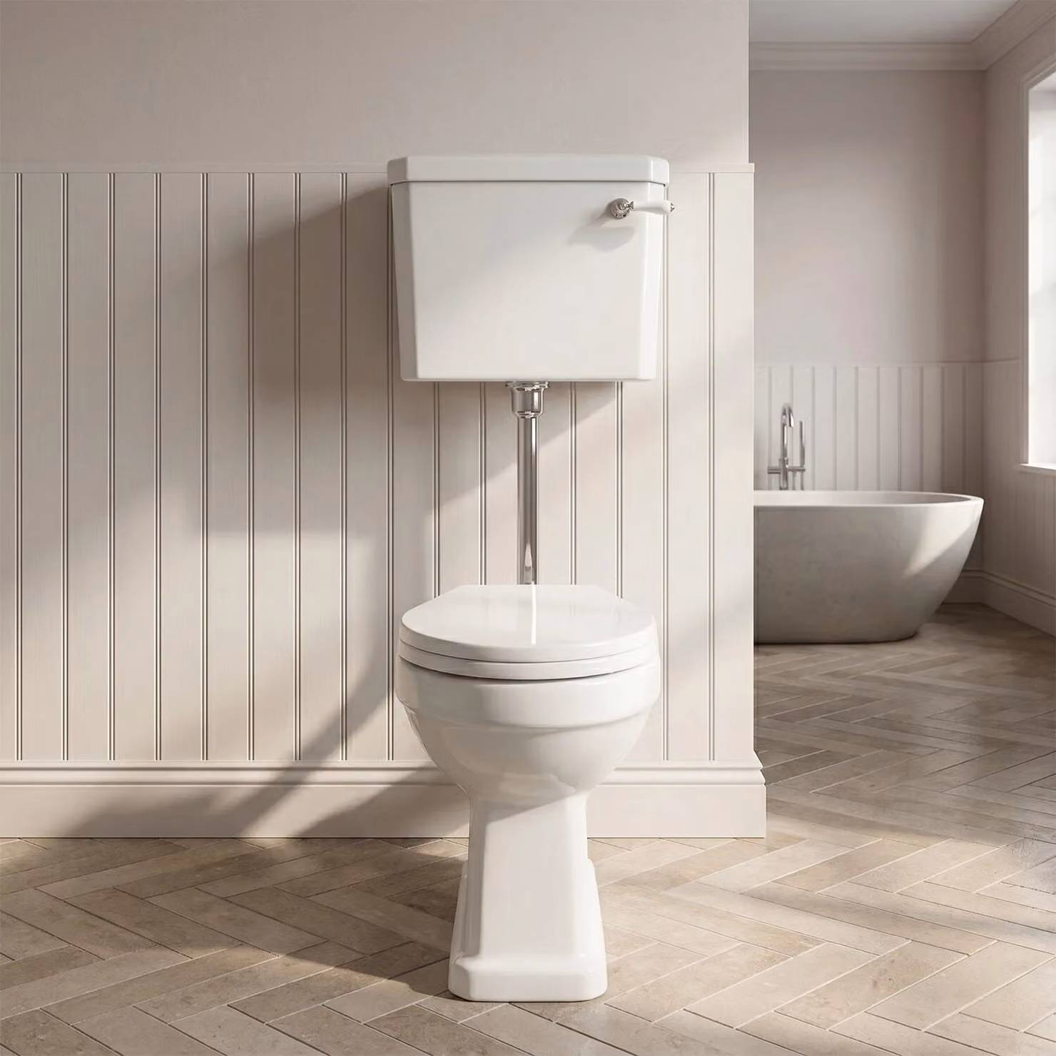 Balterley Kinston Low Level Toilet Set with Soft-Close Seat and Flush Pipe, White Ceramic, W: 49.5 cm, D: 37 cm, H: 40 cm – 2