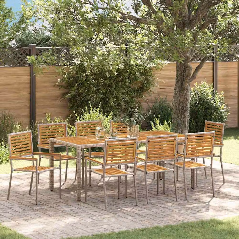 Berkfield Home Modern 9 Piece Grey Poly Rattan and Acacia Wood Garden Dining Set – 2