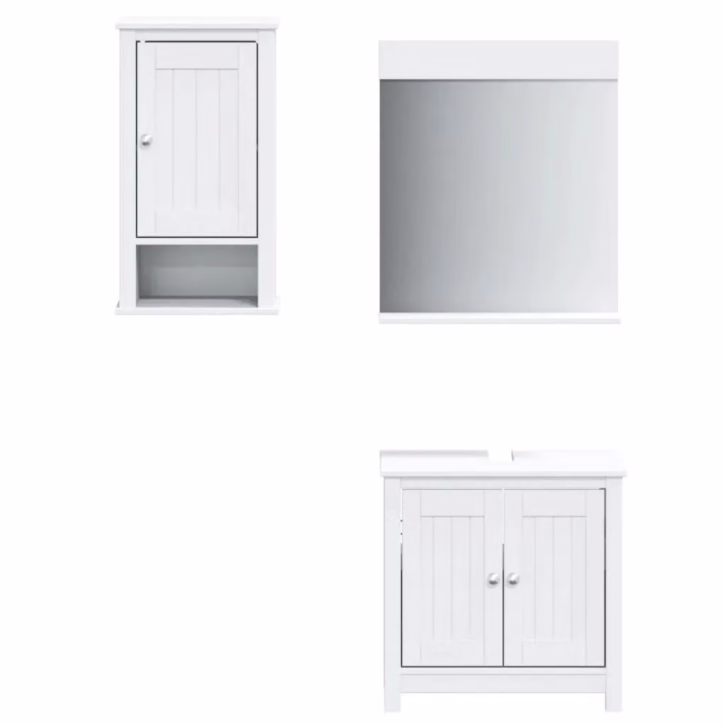 Berkfield Home 3 Piece White Lacquered Solid Pine Bathroom Furniture Set with Vanity Unit, Wall Cabinet and Mirror Cabinet – 2