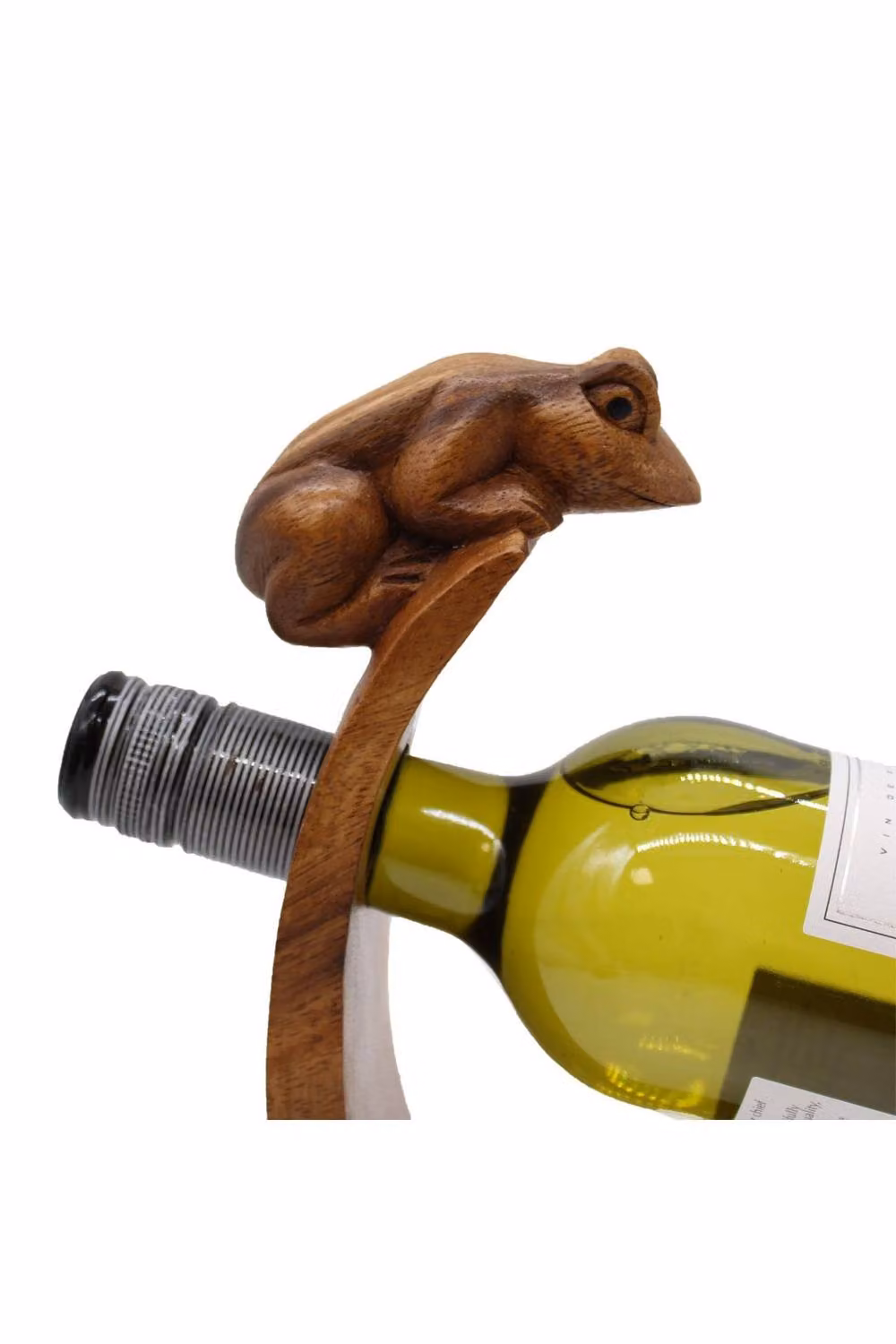 KDMD Frog Wooden Balance Wine Holder, Handcrafted Natural Suar Wood in Brown – 2