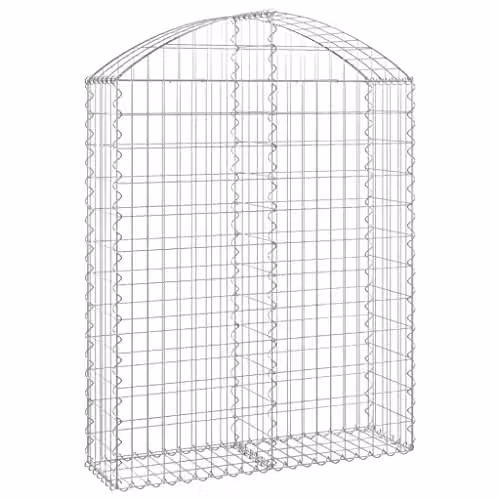 vidaXL Arched Gabion Basket in Silver Galvanised Steel, W/D/H: 100 x 30 x 120/140 cm