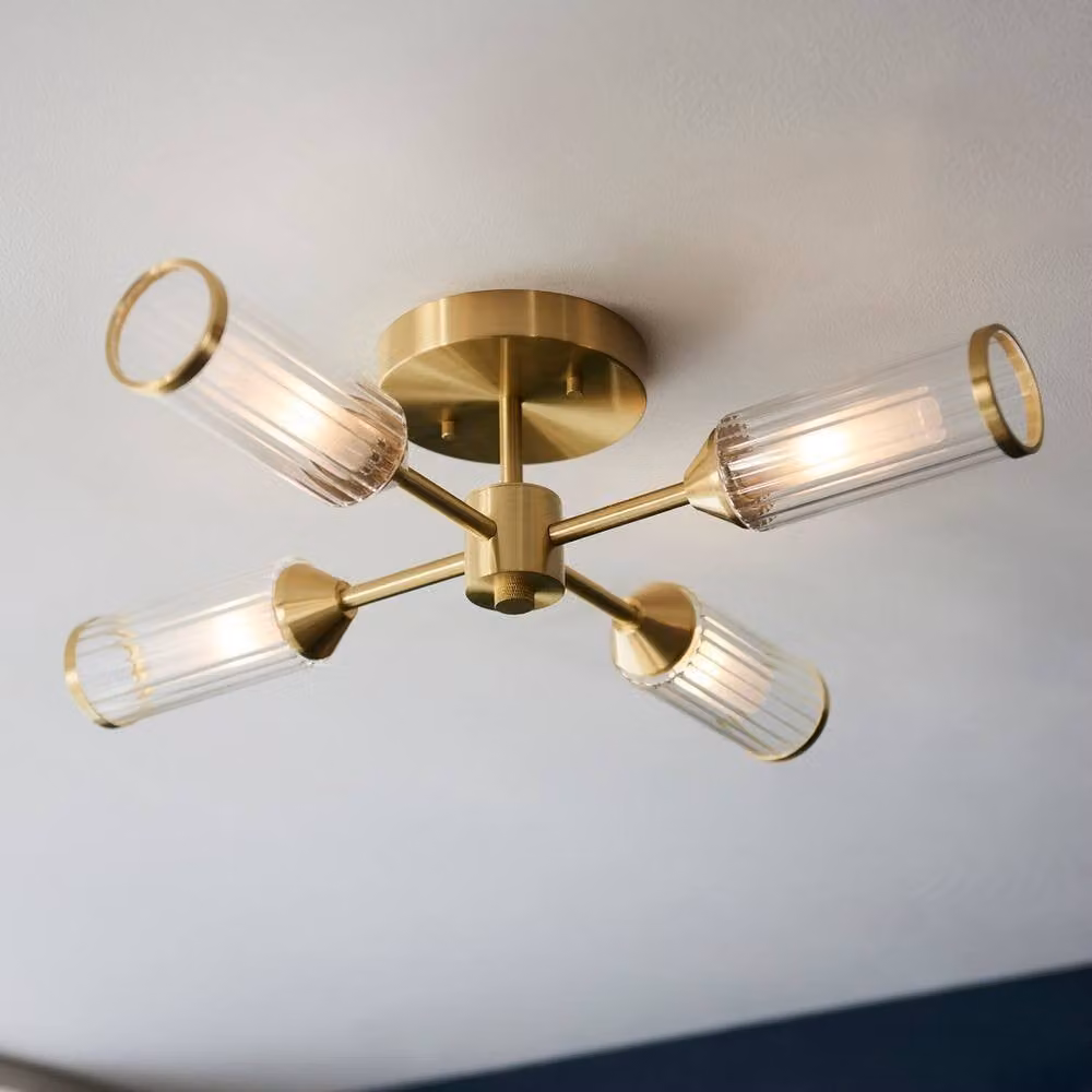 Netlighting Trieste Multi Arm Semi Flush Ceiling Lamp in Gold and Brass with White Frosted Glass – 2