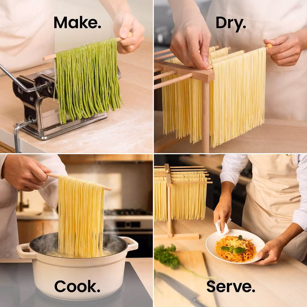 VonShef Collapsible Beechwood Pasta Drying Stand with 12 Arms in Natural Wood – 2