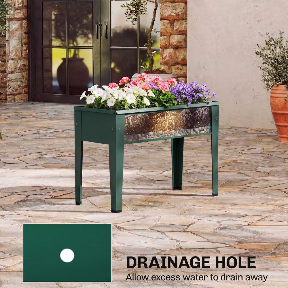 OUTSUNNY Metal Raised Garden Bed on Legs with Drainage Hole, Green, W/D/H: 60 x 45 x 27 cm – 4