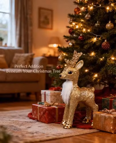 Shatchi Gold and White Reindeer Christmas Tabletop Figurine, Height: 22 cm – 2