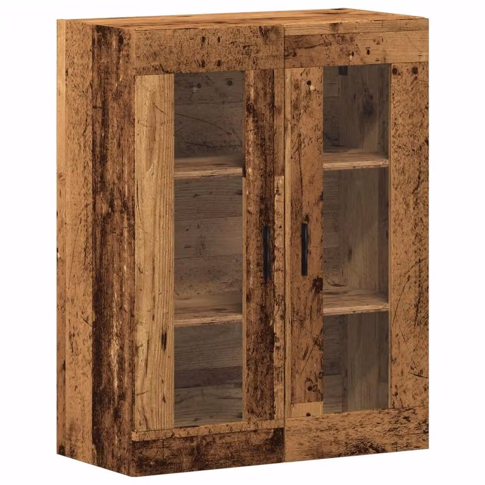 Berkfield Home Wall Mounted Rustic Old Wood Cabinet with Glass Doors in Brown, W/D/H: 69.5 x 34 x 90 cm – 3